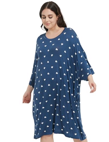 Image of KFUBUO Plus Size Nightgowns for Women Oversized Sleep Tshirts Dress Short Sleeves Sleepwear With Pocket Fit S-5XL