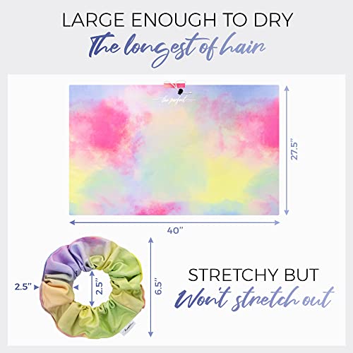 THE PERFECT HAIRCARE Microfiber Hair Towel Wrap + 2 Smooth Large Hair Drying Tie for Wet Hair - Anti-Frizz, Gentle, Absorbent Hair Scrunchies or Face Washing Wristband