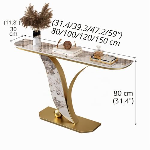 Mesa consola de hoja dorada con losa de roca elegante 3