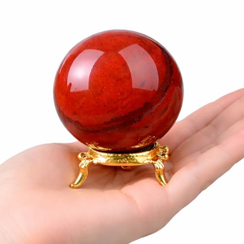 Crocon 55mm Red Jasper Stone Sphere Ball with Metal Stand 1400+ Carats Gemstone Ball Healing Sphere Sculpture Figurine for Fengshui Divination Home Decoration Photography Crystal Sphere