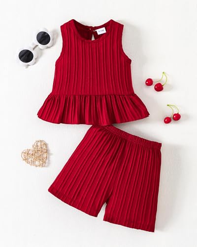 Image of Weebaby Baby Clothes Girl Toddler Summer Outfits Infant Casual Sleeveless Halter Ruffle Tank Cute Short Set Baby Clothing