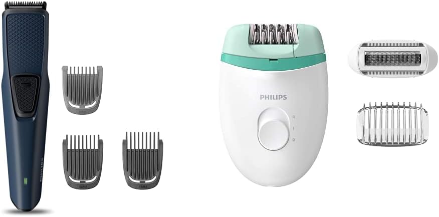 PHILIPS BT1232/15 Skin-friendly Beard Trimmer - DuraPower Technology, Cordless Rechargeable, Blue & Philips BRE245/00 Corded Compact Epilator (2 in 1 - shaver and epilator)