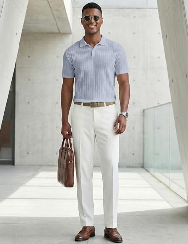 Image of JMIERR Mens Casual Polo Shirt Summer Short Sleeve Vacation Button Beach Knit Stretchy Golf Shirts
