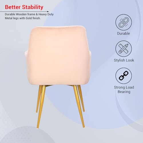Image of Taboo Velvet Dining Chair | Upholstered Accent Arm Chair | Soft Cushioned Seat with Backrest | Modern Velvet Fabric Chair with Metal Legs | Living Room, Bedroom, Cafe & Restaurant Chair | Baby Pink