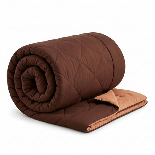 Image of Epicasa Reversible Comforter | 200 GSM Thermal Bonded Fill | 110 GSM Micro Peach Fabric | All Season AC Quilt | Diamond Quilted | Lightweight Duvet Blanket for Home Bedroom | Brown & Caramel