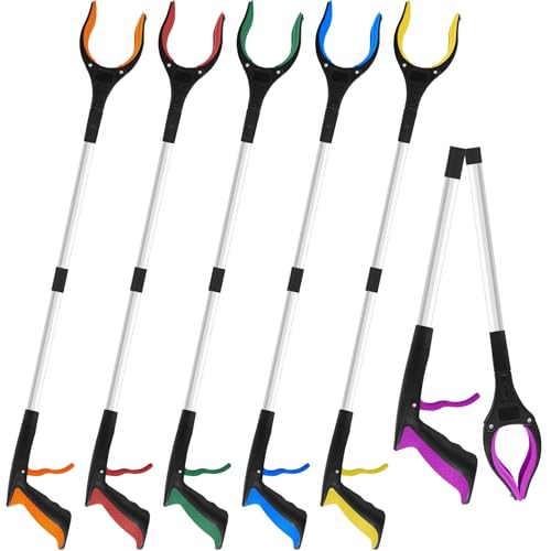 Image of 6 Pack 32 Inch Commercial Trash Grabber for Elderly Assist, Foldable, Colorful