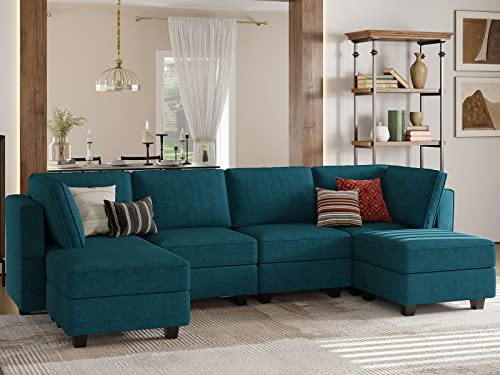 Belffin U Shaped Sofa Modular Couch Reversible Storage Ottoman 6 Seater Sofa Large Couches U Shape Sofas Peacock Blue #TOP3