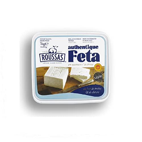 Roussas Authentic Feta Cheese In Brine, Sheep & Goat Milk, 1Kg (2.2 Lbs)