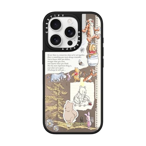 CASETiFY Mirror iPhone 16 Pro Case [Winnie The Pooh Co-Lab / 4.9ft Drop Protection/Magsafe] - Vintage Collage Case - Silver on Black