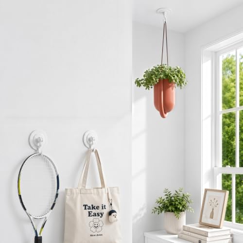 Image of Self Adhesive Wall and Ceiling Decor Hooks:4 Pack 3lb Heavy Duty No Drilling 360 Rotatable Adjustable Hanging Home Accent Lights Plants Wind Chimes Compatible with 3M Command