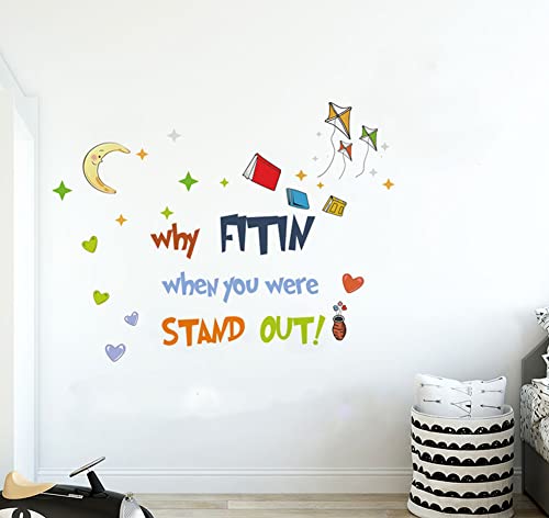 Adecals Why Fit In When You Were Born To Stand Out Wall Decal Colorful Kites Stars Hearts Wall Decal Classroom Kids Home Art Decor #TOP2