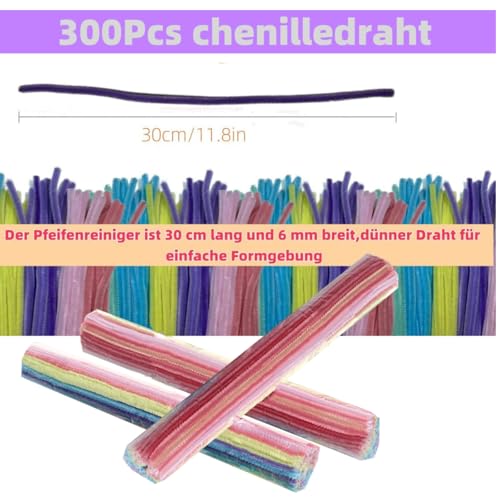 Pfeifenreiniger Abschlussverkauf-Chenille Stems DIY Set - Blumenbastelset Clearance-Pfeifenputzer zum Basteln 450 Stück 150 Selbstklebende Wackelaugen,Macaron Chenilledraht Pipe Cleaner