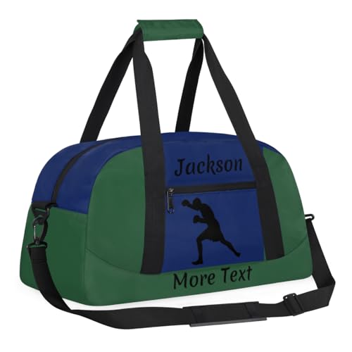 Personalized Kids Duffle Bag for Boys, Custom Sport Gym Bag with Name, Fit School Practice, or Overnight Weekender Travel Dark Green Boxing3