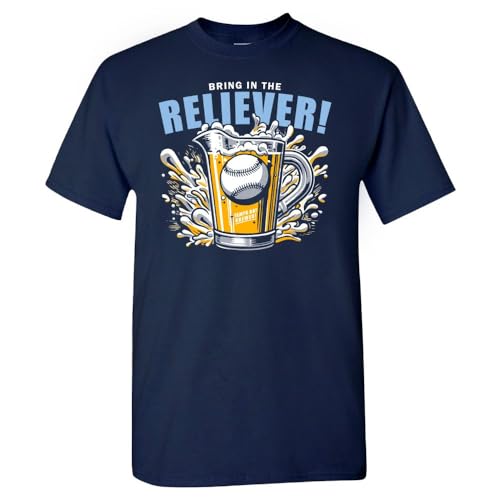 Tampa Bay- Bring in The Reliever! Relief Pitcher Parody Drinking Men's T-Shirt for Baseball Fans (Navy Shirt, XL)