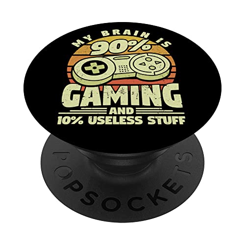 My Brain is 90% Gaming 10% Useless stuff Fun Gamer Teen Boy PopSockets Swappable PopGrip, Black