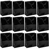 Fun Express - Medium Black Gift Bags for Party - Party Supplies - Bags - Paper Gift W & Handles - Party - 12 Pieces