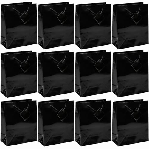 Fun Express - Medium Black Gift Bags for Party - Party Supplies - Bags - Paper Gift W & Handles - Party - 12 Pieces