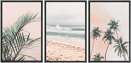 SIGNWIN Framed Canvas Print Wall Art Set Tropical Palm Leaf Beach Ocean Shore Landscape Nature Wilderness Photography Modern Art Realism Decorative for Living Room, Bedroom, Office - 24"x36"x3 Black
