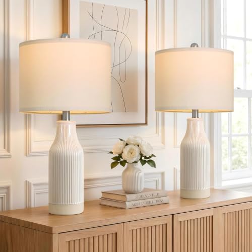 USumkky 23.75 inches Modern Ceramic Table Lamp Set of 2 for Living Room, Farmhouse Bedside Nightstand Lamp for Bedroom Home Office Dorm