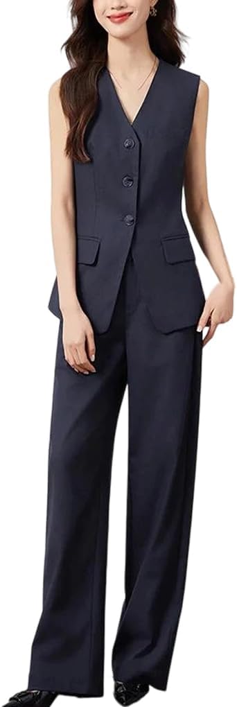 Womens Professional Vest Set Suit Waistcoat and Trousers Summer Business Workwear Outfit