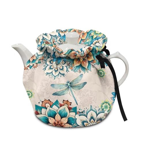 Belidome Tea Cosy Cover Boho Dragonfly Teapots Cozy Cover Universal Fit Kitchen Kettle Dust Cover Breakfast Warmer