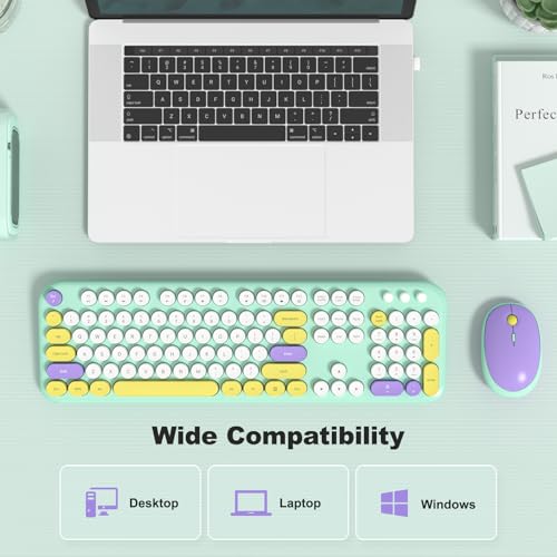 Image of Atelus Wireless Keyboard and Mouse Combo, USB 2.4GHz Full Size Typewriter Keyboard with Number Pad and Colorful Mouse for Office PC Computer Desktop Laptop Windows 7 8 10 (Mint Green)