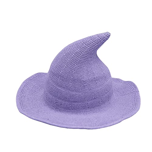 Adult Kid Witch Hat Creative Spire Wool Knit Bucket Cap Foldable Wide-Brimmed Wizard Cap Funny Halloween Cos Hat