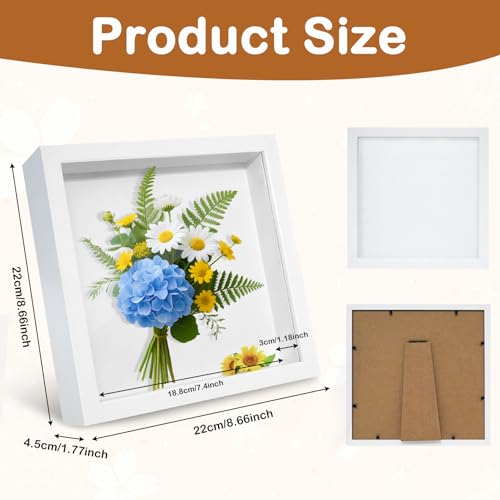 Gigmeta 3D Bilderrahmen 20 x 20cm Bilderrahmen zum Befüllen Tief 3D Objektrahmen Hölzern bis 3cm, 3D Rahmen für Objekte, Blumen, Hochzeitsstrauß oder Erinnerungsstücke
