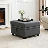Snuptor Fabric Ottoman Bench with Storage,23 Inches Linen Large Square Storage Chest,Coffee Table,Foot Rest Stool Ottoman for Living Room,Apartment,Entryway,Grey