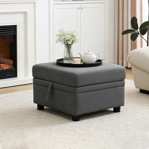 Snuptor Fabric Ottoman Bench with Storage,23 Inches Linen Large Square Storage Chest,Coffee Table,Foot Rest Stool Ottoman for Living Room,Apartment,Entryway,Grey