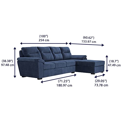 Image of Wakefit Sofa Set | 3 Year Warranty | Sofa 3 Seater, 3 Seater Sofa for Living Room, Wooden Sofa Set, Sofa Set 3 Seater + Right Aligned - Lounger(Malphino : Cobalt Blue)