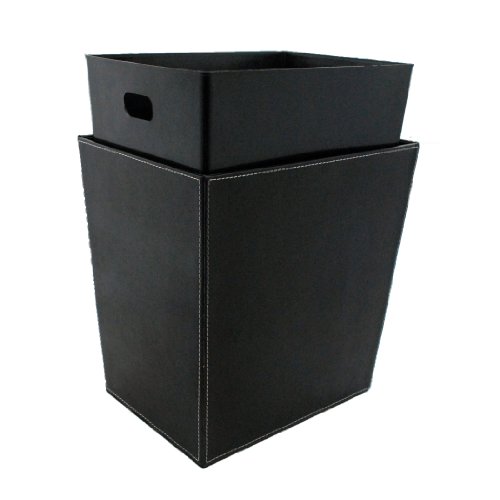 Kraftware Stitched Black Waste Basket with Plastic Liner, Waste Basket, Bathroom Hotel, Hospitality, Décor, Office Trash Can, MADE IN U.S.A.