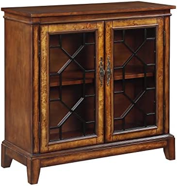 Farati Sideboard & Buffets Cabinet with Iron Framed Glass Doors, Adjustable Shelves Accent Display Storage Distressed Console Cabinet for Entryway Living Room Bedroom Kitchen, 35Inch-Cherry