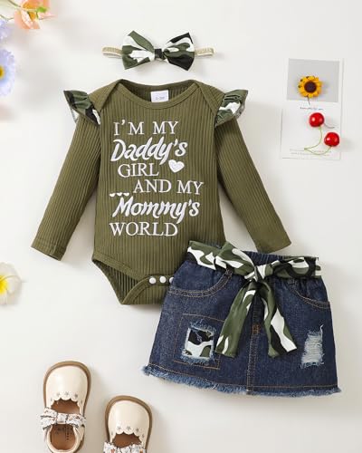 Image of Newborn Baby Girl Clothes Toddler Long Sleeve Ruffle Romper Top Infant Skirt Set Little Girl Overall Dress