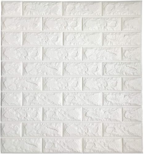 Kit 10 Peças Placa 3D Tijolinho Branco Auto Adesiva, 70x77cm