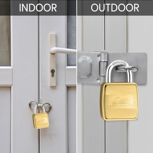 Image of Link Hi-Tech Square 60mm Brass Lock | Brass Body | Hardened Shackle | Double Locking Padlock (Gold)