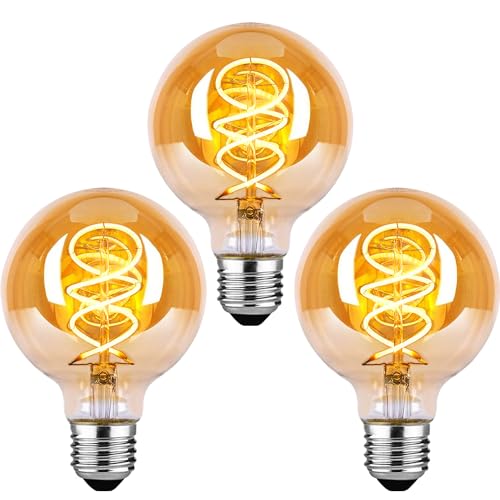 BNITITU E27 LED Vintage Glühbirne, Dimmbar 4W Warmweiß 2700K, Edison Ideal für Nostalgie und Retro Beleuchtung - Bernstein - 3 Stück