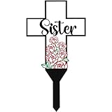 BUoonyer Sister Memorial Graves Markers Cemetery Decorations, Metal Cross Stakes Grave Stones Cemetery Headstones Decor, Girls Graveyard Remembrance Graveside Sign for Garden Outdoor Outside Yard