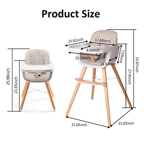 Foho Baby High Chair, Perfect 3 In 1 Convertible Wooden High Chair With Cushion, Removable Tray, And Adjustable Legs For Baby & Toddler (Beige) #TOP5