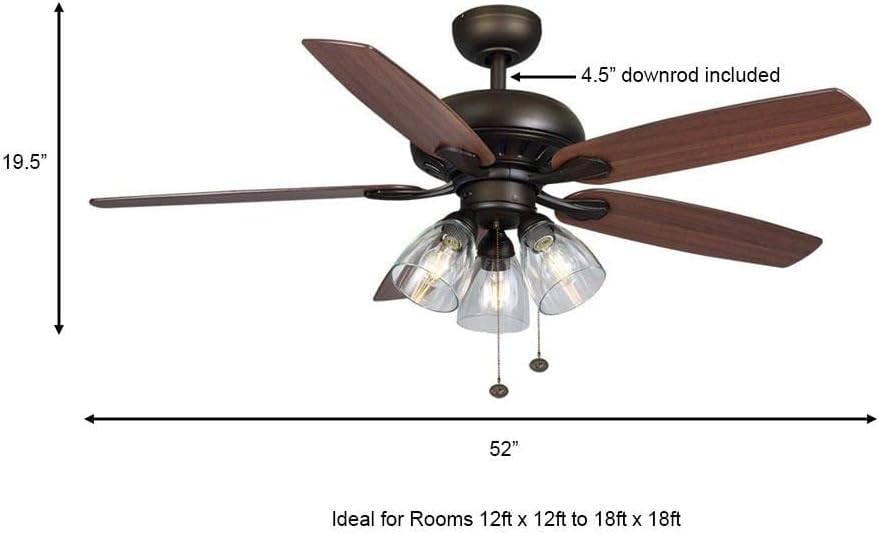 Hampton Bay Rockport 52 in. Bronze LED Ceiling Fan with Light kit