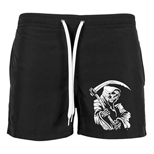 Totenkopf Herren Badehose Badeshorts Kurz Schnelltrockend Beachshorts Boardshorts Strandshorts Sporthose Freizeithose White m