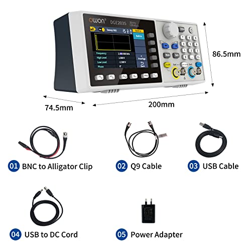 OWON DGE2035 Dual Channels 35 MHz Funktionsgenerator, 3,6 Zoll LCD-Display, tragbarer willkürlicher Wellenformgenerator, max. 125 MSa/s Abtastrate, 14 Bits Signalgenerator, 150 integrierte