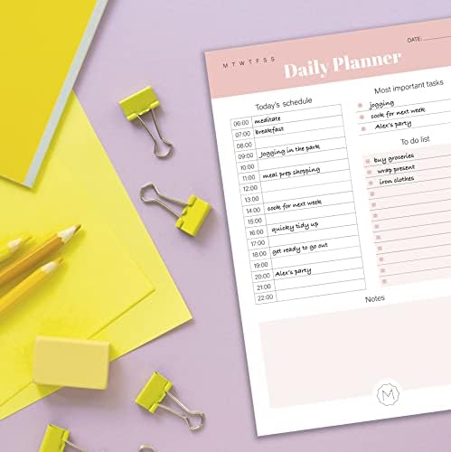 Modpile Daily Planner Pad 50 Undated A5 Tear-Off Sheets - Hourly Schedule, to Do List, Most Important Tasks, Productivity, Organiser - Premium 120gsm Paper - Rose Gold