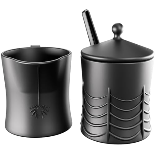 Image of Nomnu Spiderweb Sugar and Creamer Set, Gothic Sugar /Cream Container, Black