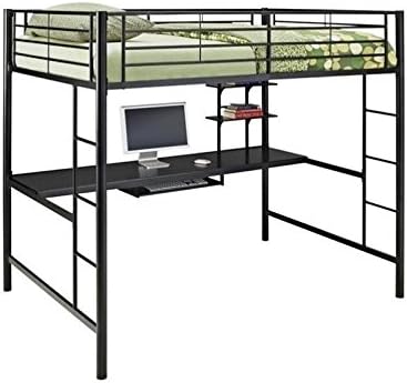 Walker Edison Timothee Urban Industrial Metal Double over Computer Desk Bunk Bed, Full Double, Black