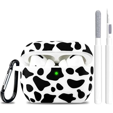 Airpods Pro Case Cow Silicone - YOMPLOW Case Cover Soft Flexible Skin for Apple AirPods Pro Charging Case Cute Women Girls iPod Pro Case Protective Skin with Keychain - Cow Cover
