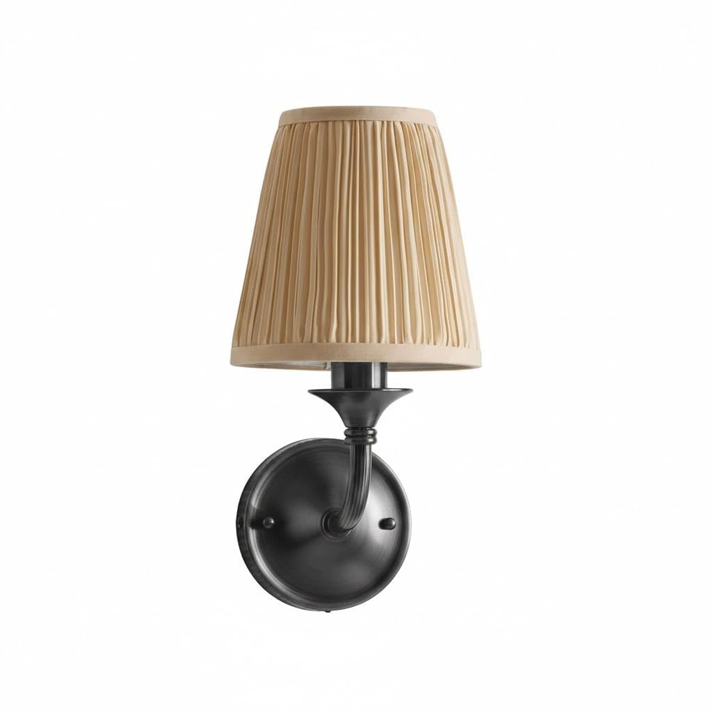 LUOYAOB Vintage French Country Solid Brass Wall Sconce with Pleated Fabric Shade Antique Wall Lamp Decorative Vanity Light for Bedroom Living Room Hallway Interior Lighting(Black)