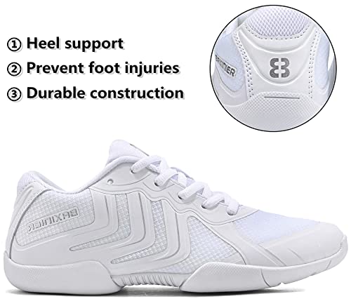 TUOTOM Girls White Cheer Shoes Youth Competition Cheerleading Dance Sneakers Breathable Athletic Training Tennis 5