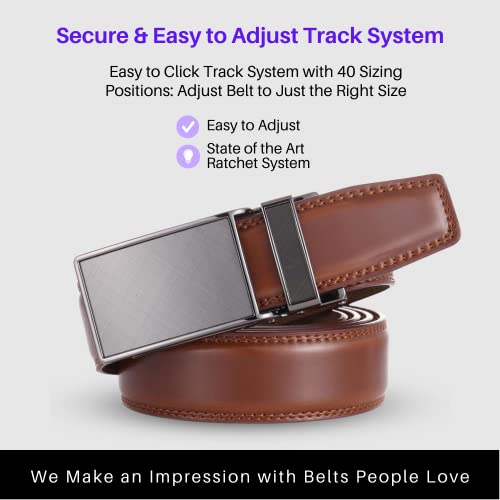 Image of Marino Avenue Ratchet Belt for Men. Adjustable Leather Dress Belt with 38 Easy to Click Into Place Ratchet Closures.