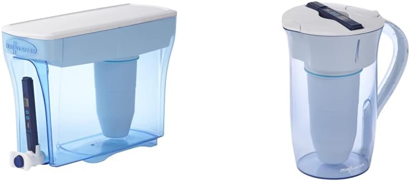 ZeroWater 23-Cup 5-Stage Water Filter Dispenser (0 TDS) and 10-Cup Ready-Pour 5-Stage Water Filter Pitcher (0 TDS) for Improved Tap Water Taste